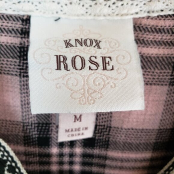 Knox Rose Bohemian Plaid Puff Sleeve Peasant Blouse Top size M - Picture 4 of 12